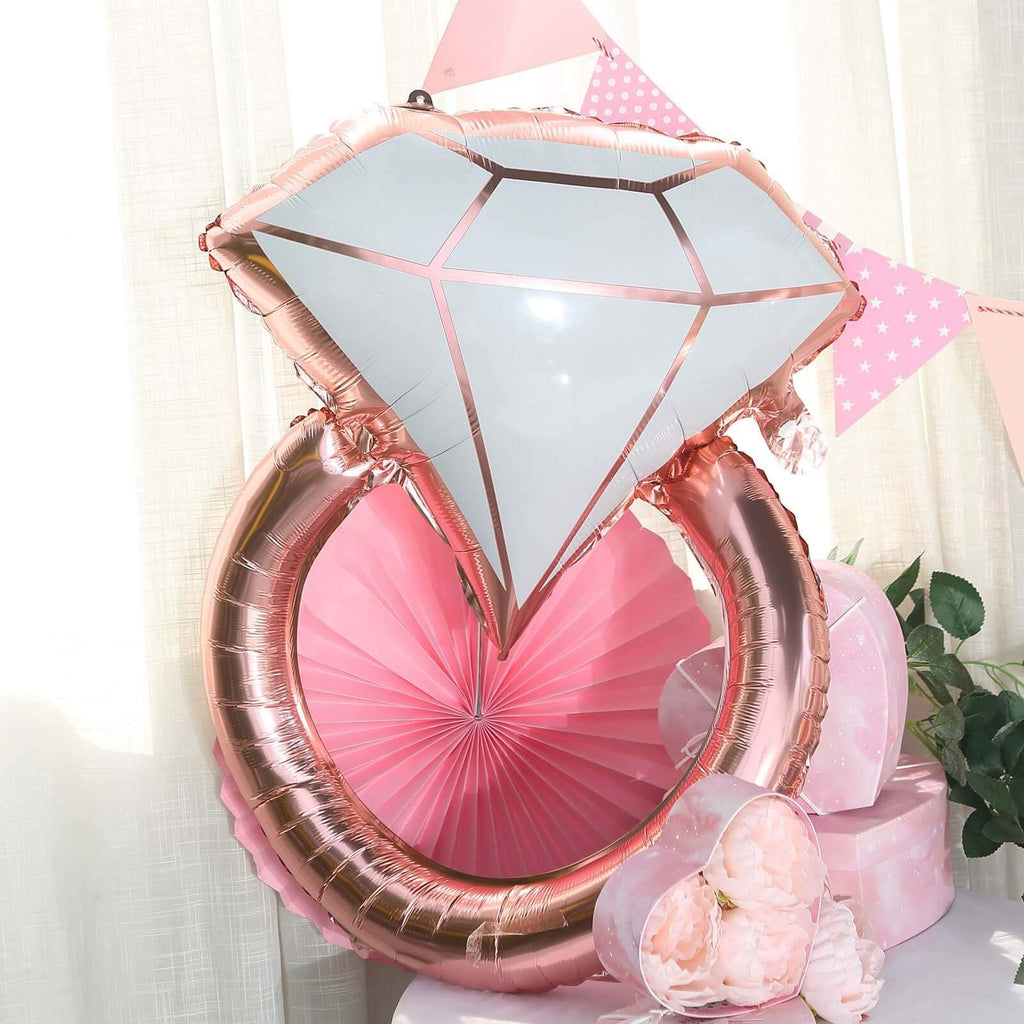 26" Giant Rose Gold White Diamond Ring Mylar Foil Helium Air Balloon - Bell Racket Store