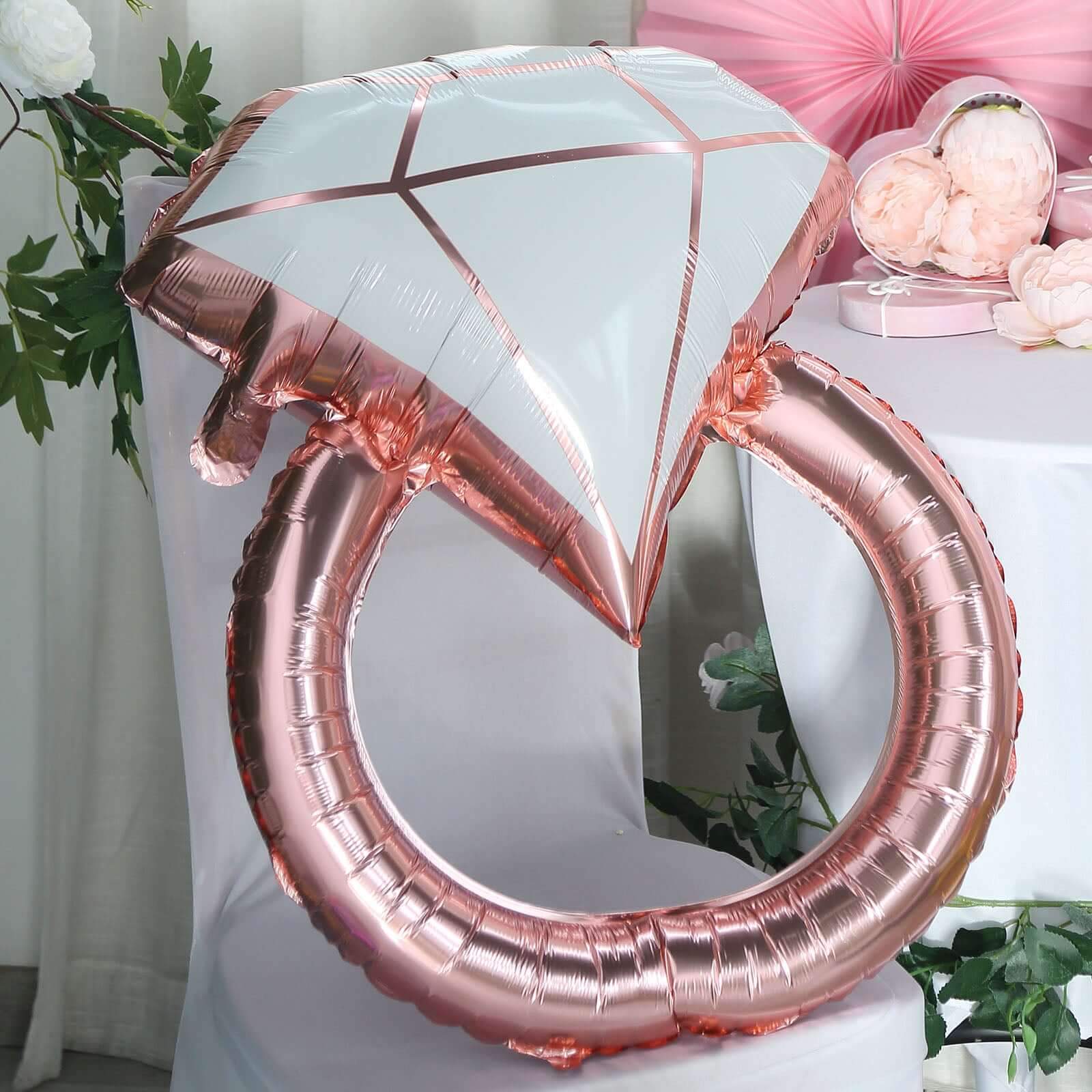 26" Giant Rose Gold White Diamond Ring Mylar Foil Helium Air Balloon - Bell Racket Store