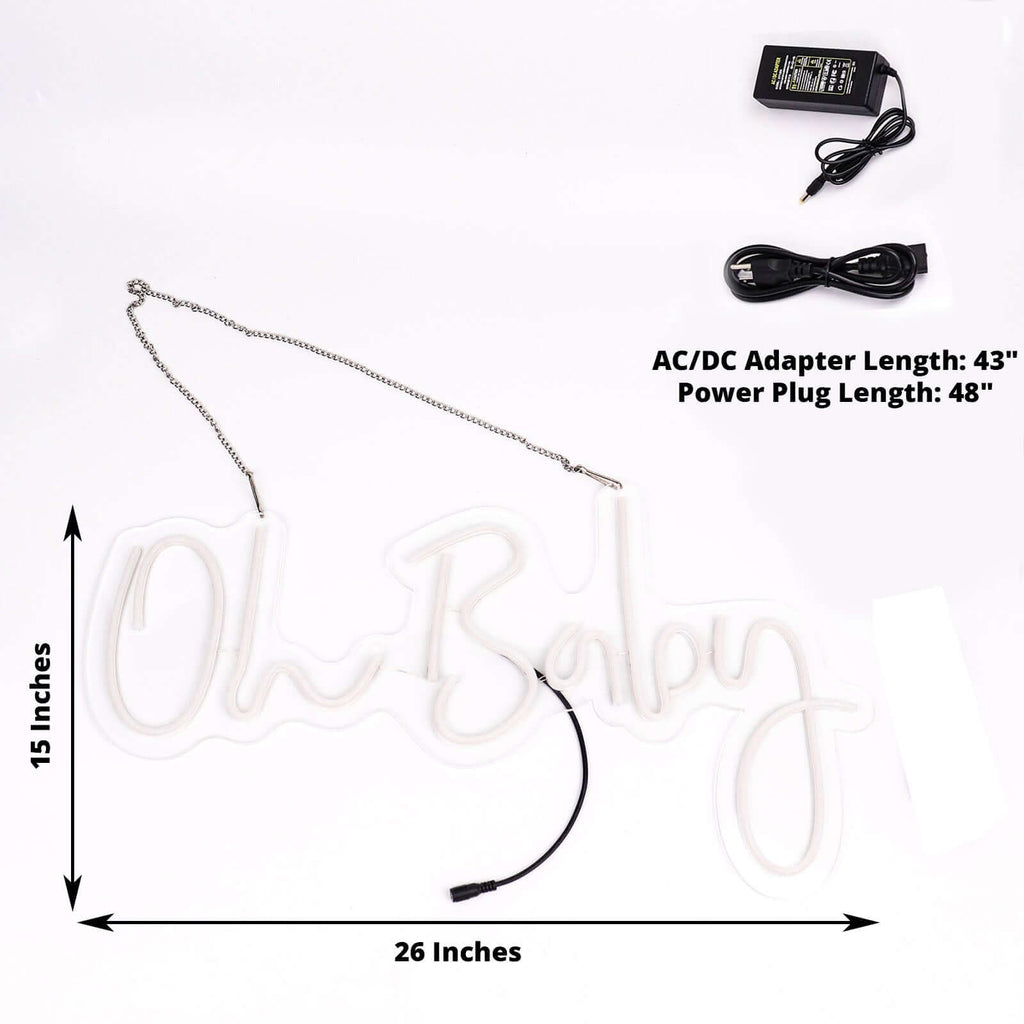 26" Oh Baby Neon Light Sign, LED Reusable Wall DÃ©cor Lights With 5ft Hanging Chain - Bell Racket Store