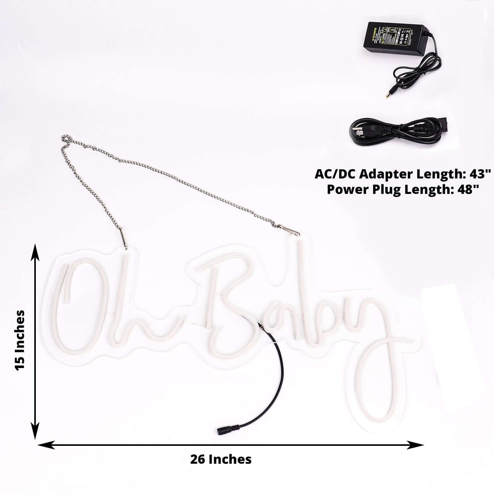 26" Oh Baby Neon Light Sign, LED Reusable Wall DÃ©cor Lights With 5ft Hanging Chain - Bell Racket Store