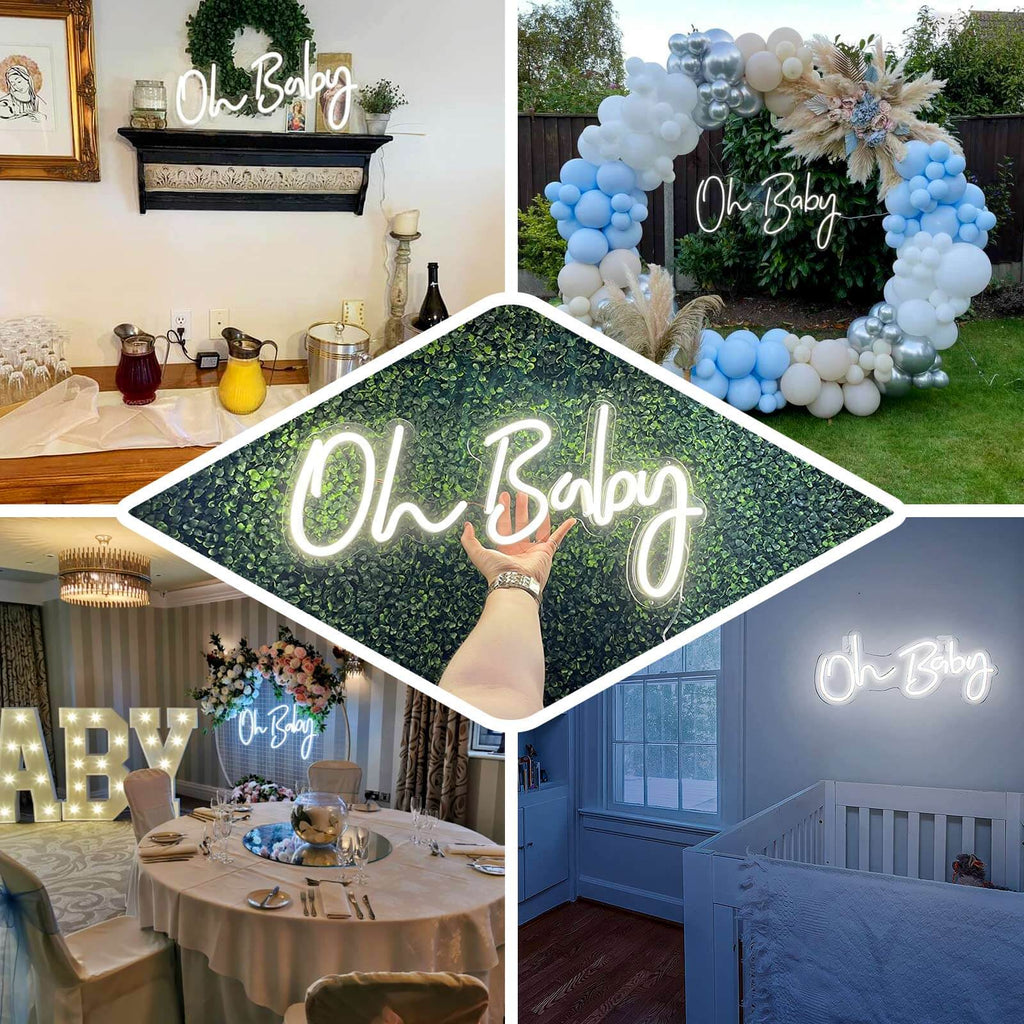 26" Oh Baby Neon Light Sign, LED Reusable Wall DÃ©cor Lights With 5ft Hanging Chain - Bell Racket Store