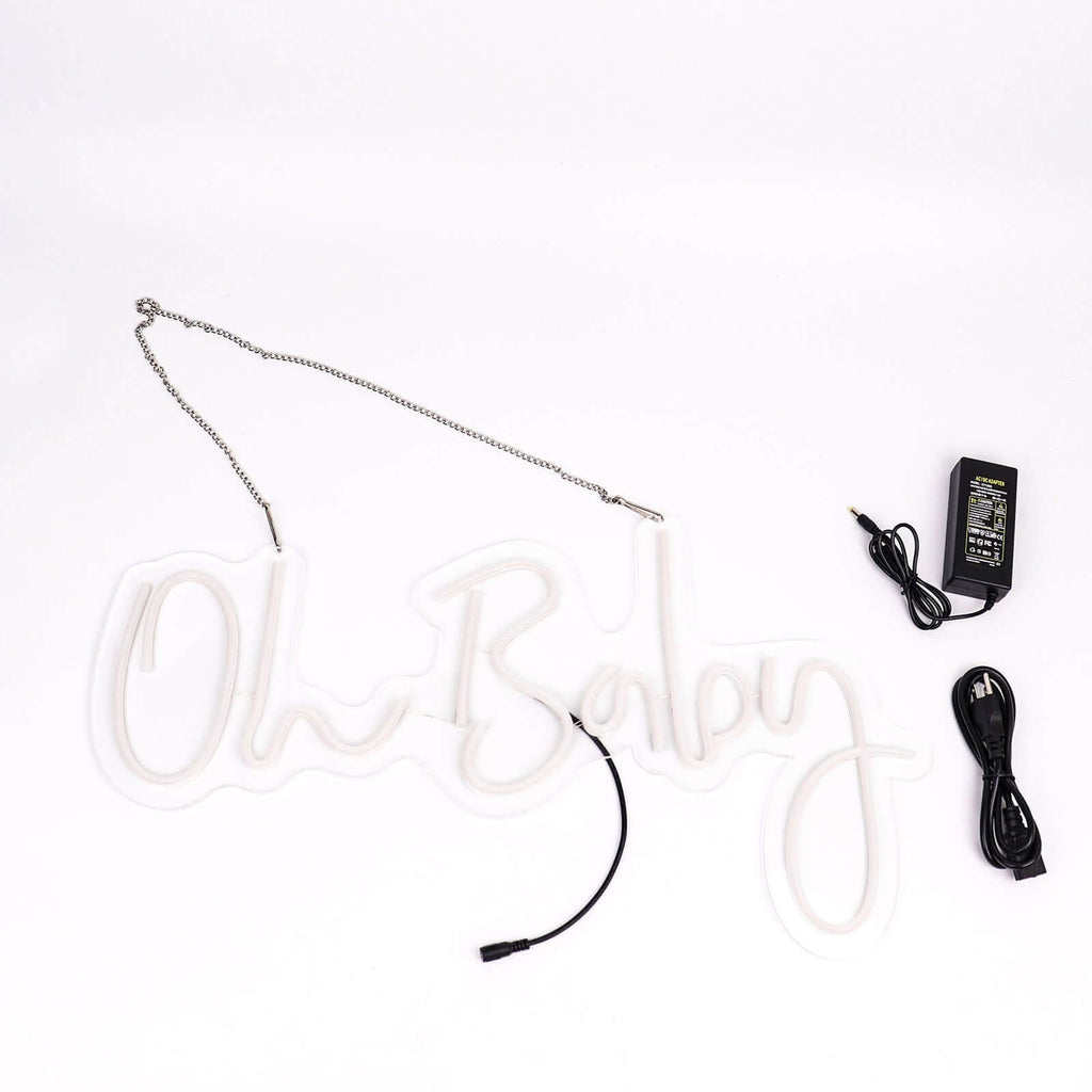 26" Oh Baby Neon Light Sign, LED Reusable Wall DÃ©cor Lights With 5ft Hanging Chain - Bell Racket Store