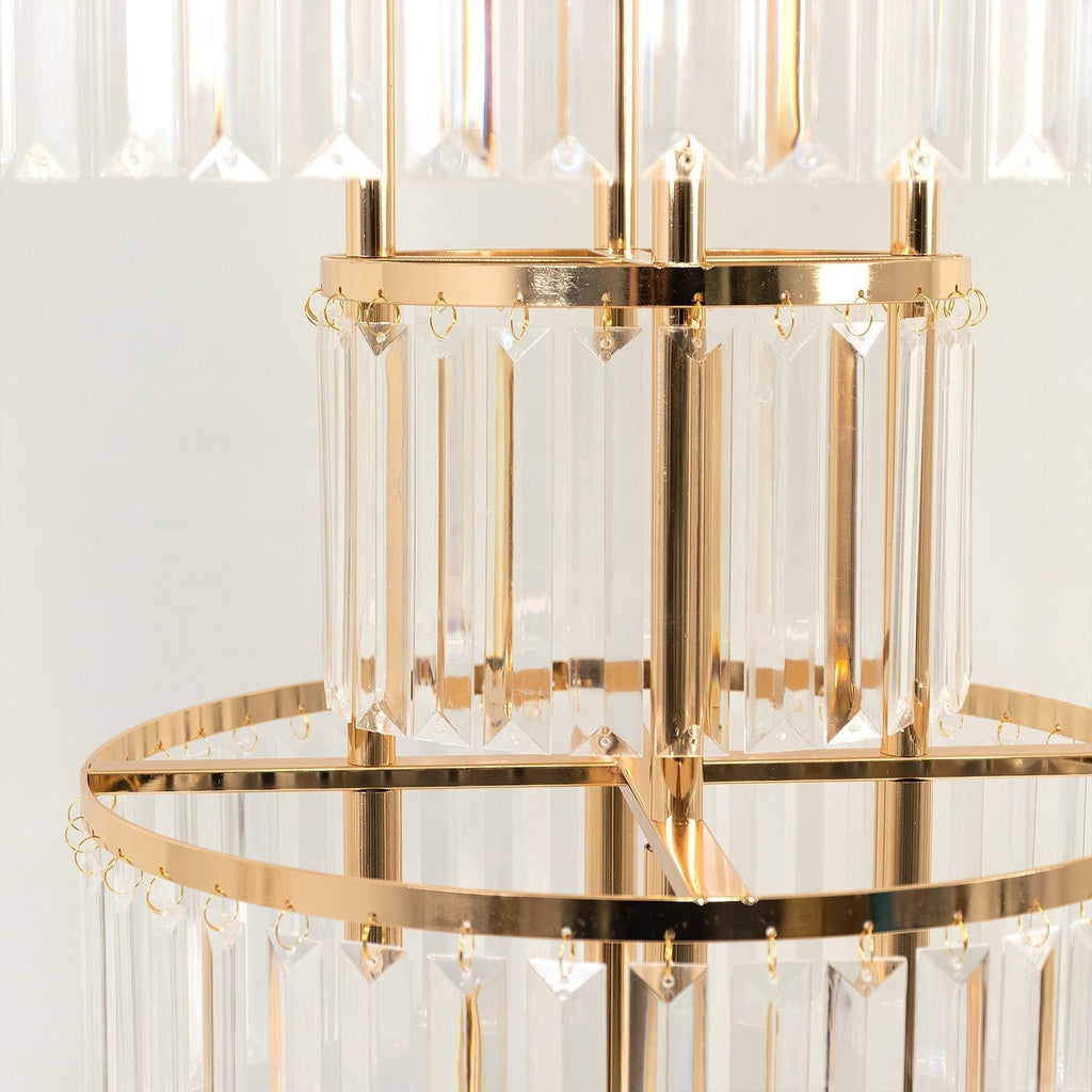 27" Crystal Pendant Table Centerpiece in 3 - Tier Gold, Round Flower Stand Metal Vase Chandelier with Hanging Crystals - Bell Racket Store