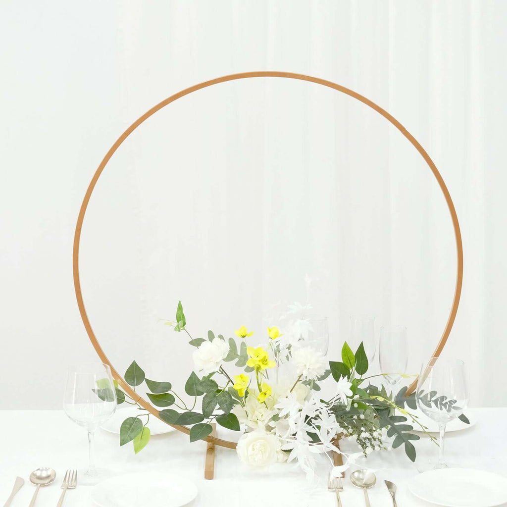 28" Gold Metal Round Hoop Wedding Centerpiece, Self Standing Table Floral Wreath Frame - Bell Racket Store