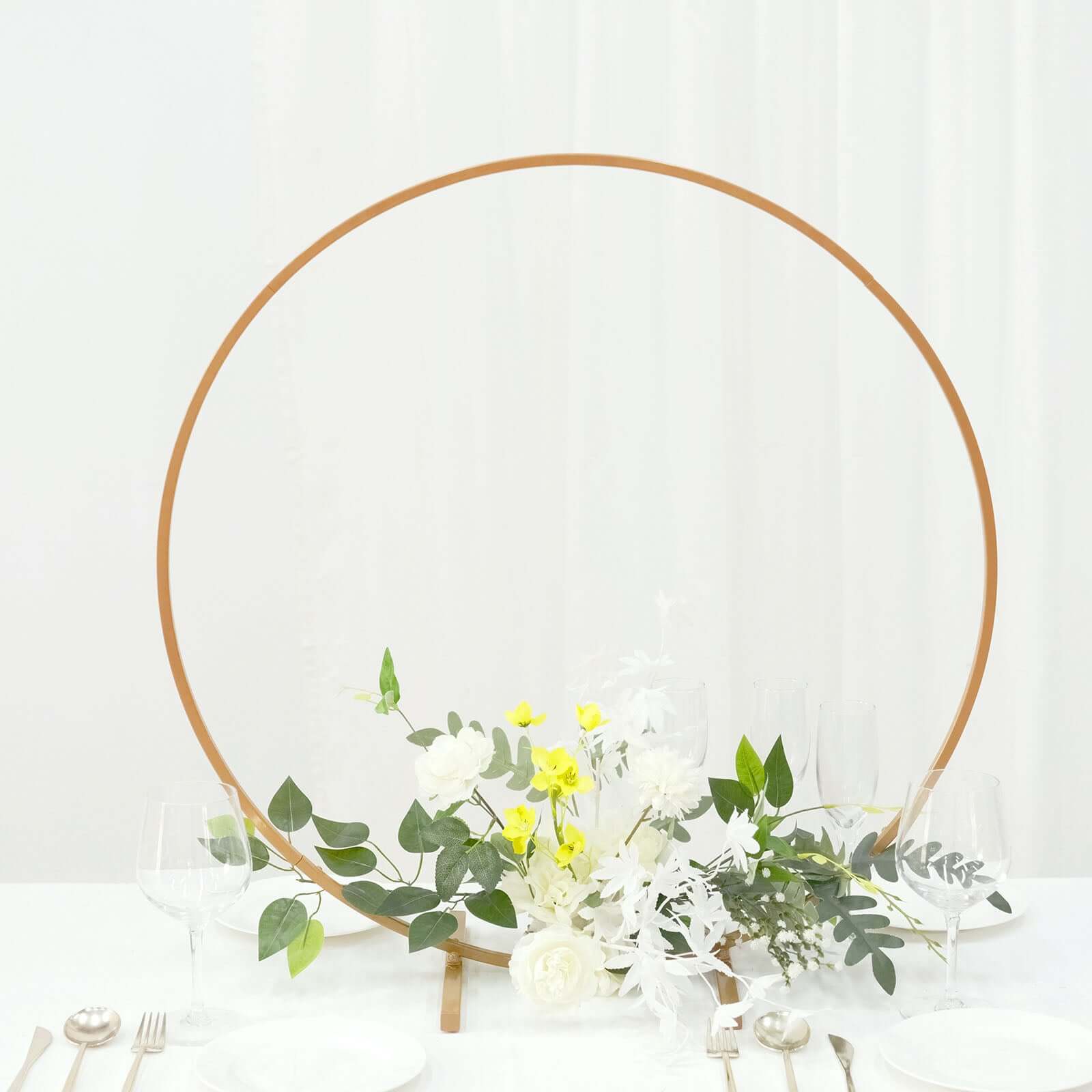 28" Gold Metal Round Hoop Wedding Centerpiece, Self Standing Table Floral Wreath Frame - Bell Racket Store