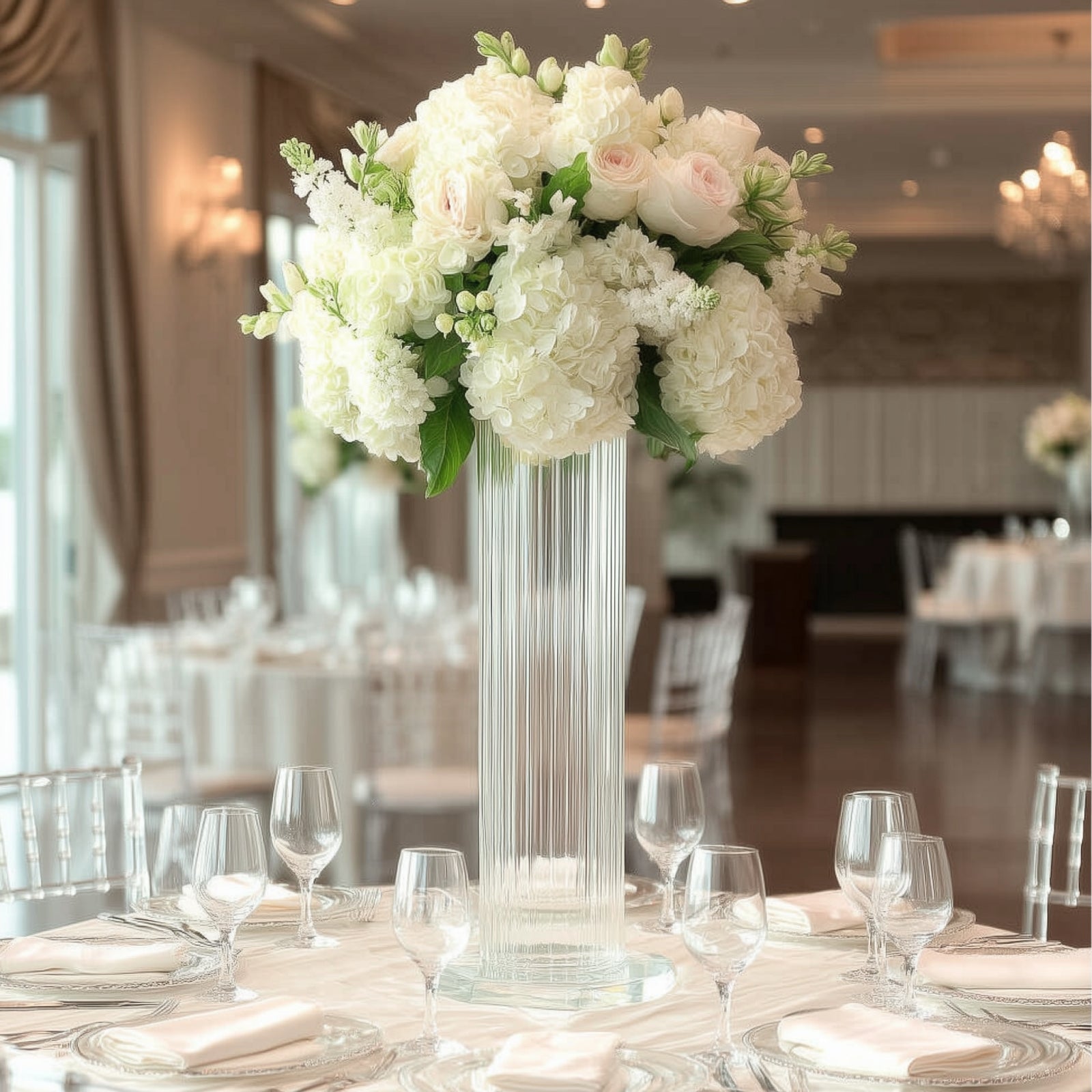 28" Ribbed Cylinder Glass Vases 2 Pack â€“ Extra Tall Decorative Vases for Aisles, Reception Tables & Event Venues - Bell Racket Store