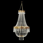 2ft Empire Style Beaded Crystal Chandelier with Gold Ornate Metal Frame, Adjustable Hanging Farmhouse Pendant Ceiling Lighting - Bell Racket Store