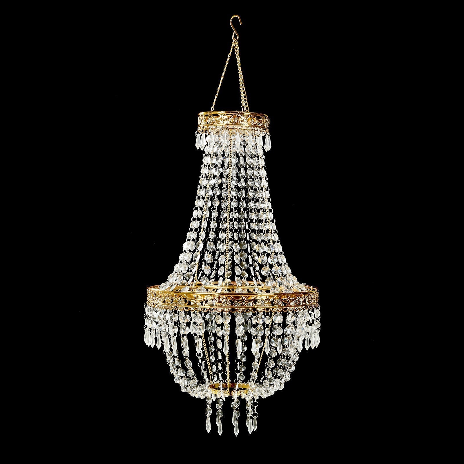 2ft Empire Style Beaded Crystal Chandelier with Gold Ornate Metal Frame, Adjustable Hanging Farmhouse Pendant Ceiling Lighting - Bell Racket Store