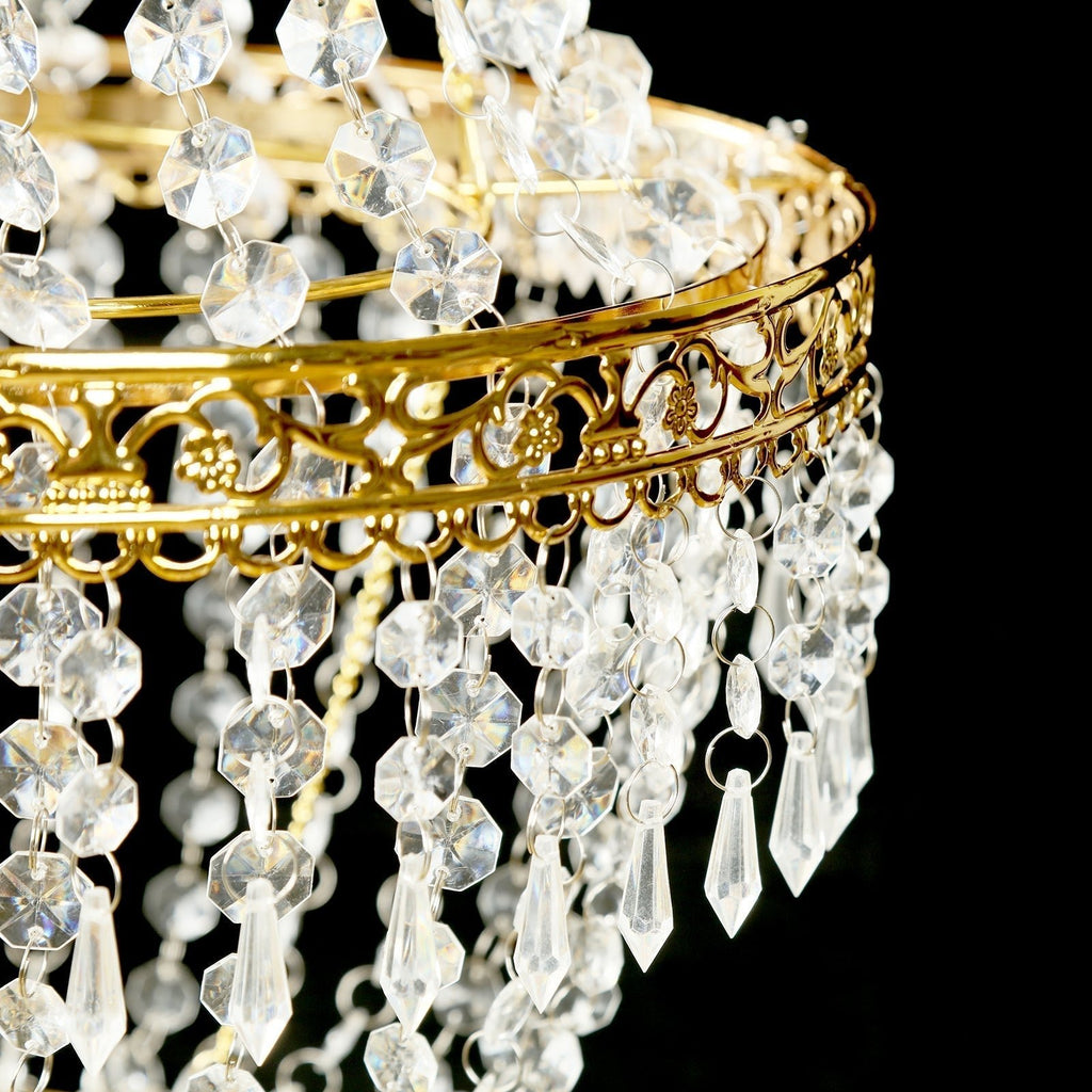 2ft Empire Style Beaded Crystal Chandelier with Gold Ornate Metal Frame, Adjustable Hanging Farmhouse Pendant Ceiling Lighting - Bell Racket Store