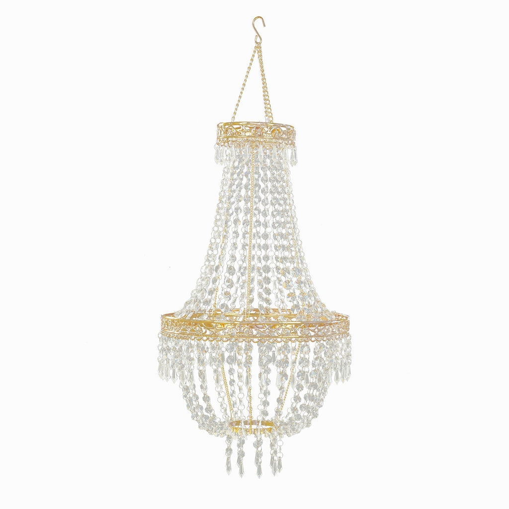 2ft Empire Style Beaded Crystal Chandelier with Gold Ornate Metal Frame, Adjustable Hanging Farmhouse Pendant Ceiling Lighting - Bell Racket Store