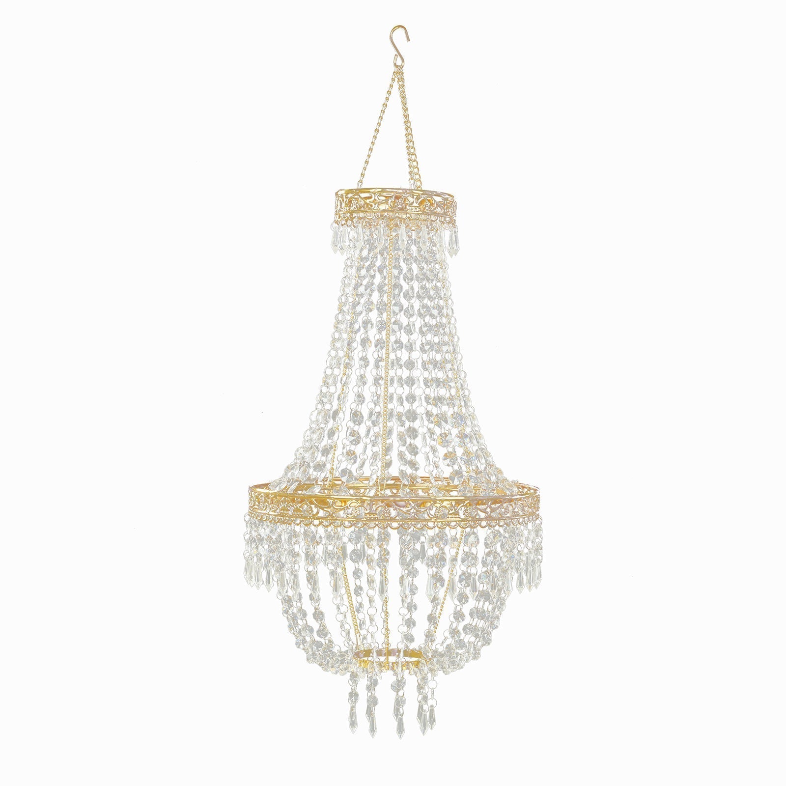 2ft Empire Style Beaded Crystal Chandelier with Gold Ornate Metal Frame, Adjustable Hanging Farmhouse Pendant Ceiling Lighting - Bell Racket Store