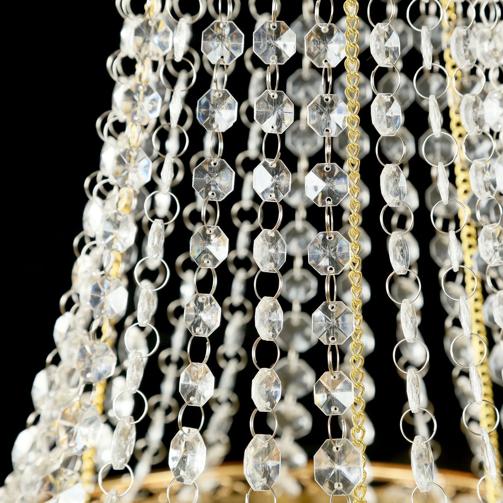 2ft Empire Style Beaded Crystal Chandelier with Gold Ornate Metal Frame, Adjustable Hanging Farmhouse Pendant Ceiling Lighting - Bell Racket Store