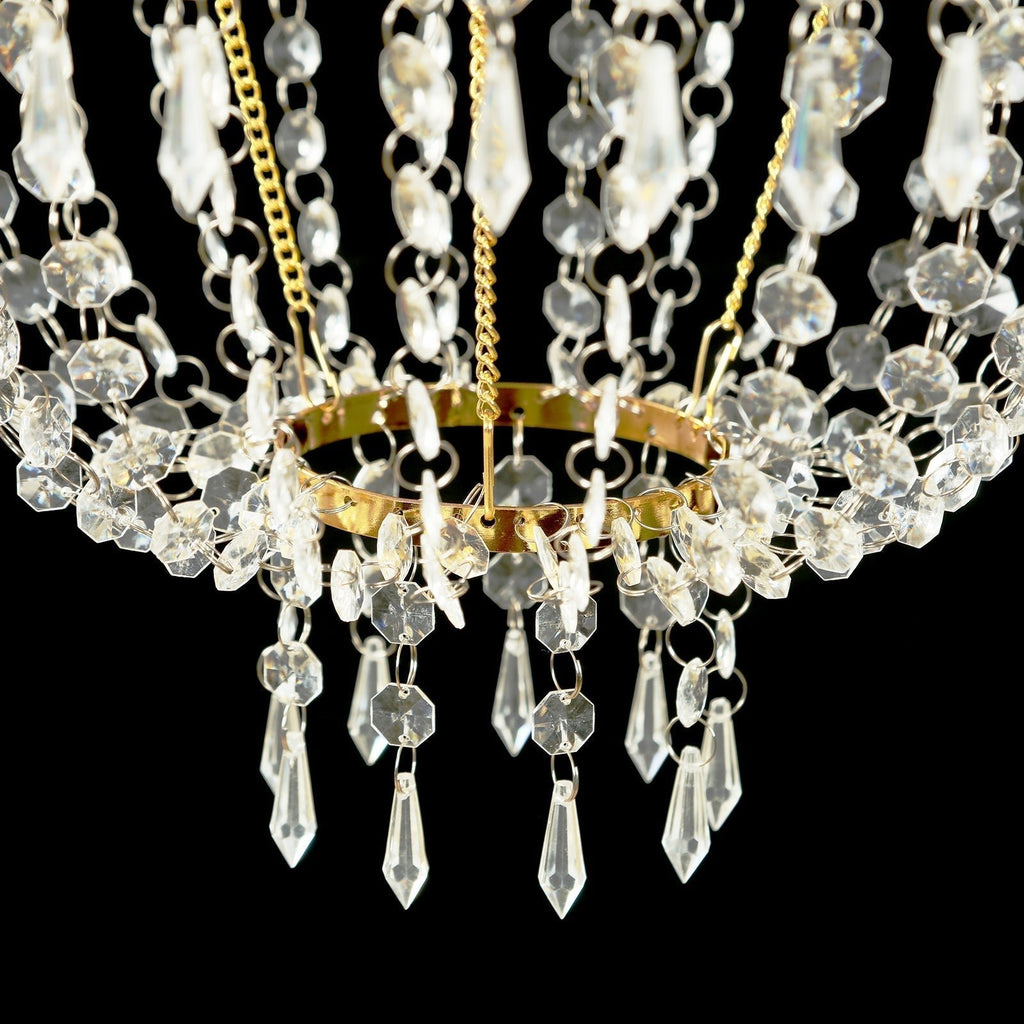 2ft Empire Style Beaded Crystal Chandelier with Gold Ornate Metal Frame, Adjustable Hanging Farmhouse Pendant Ceiling Lighting - Bell Racket Store