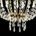 2ft Empire Style Beaded Crystal Chandelier with Gold Ornate Metal Frame, Adjustable Hanging Farmhouse Pendant Ceiling Lighting - Bell Racket Store