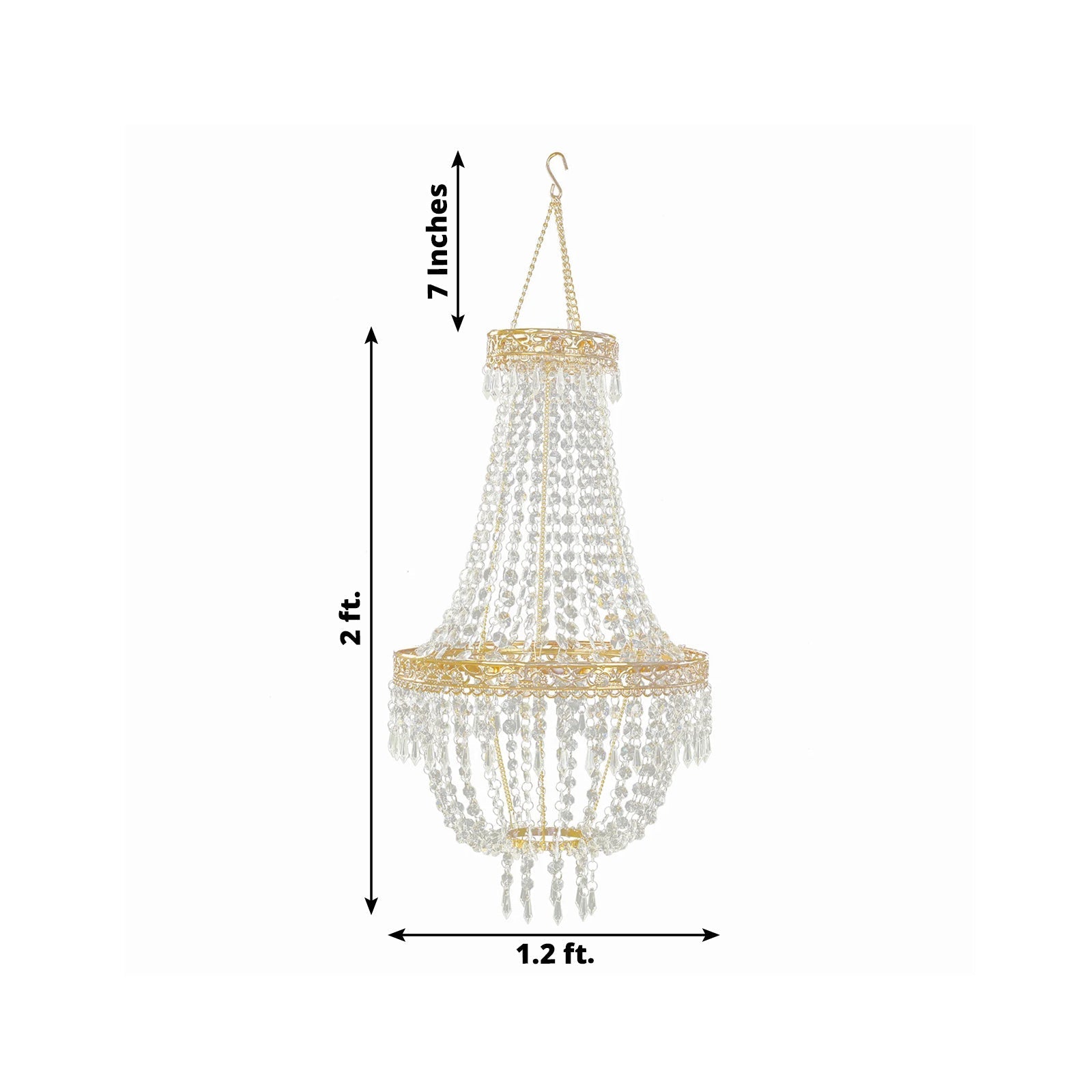 2ft Empire Style Beaded Crystal Chandelier with Gold Ornate Metal Frame, Adjustable Hanging Farmhouse Pendant Ceiling Lighting - Bell Racket Store
