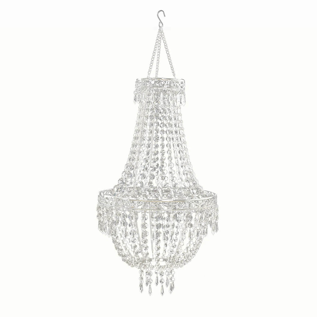 2ft Empire Style Beaded Crystal Chandelier with Silver Ornate Metal Frame, Adjustable Hanging Farmhouse Pendant Ceiling Lighting - Bell Racket Store