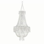 2ft Empire Style Beaded Crystal Chandelier with Silver Ornate Metal Frame, Adjustable Hanging Farmhouse Pendant Ceiling Lighting - Bell Racket Store
