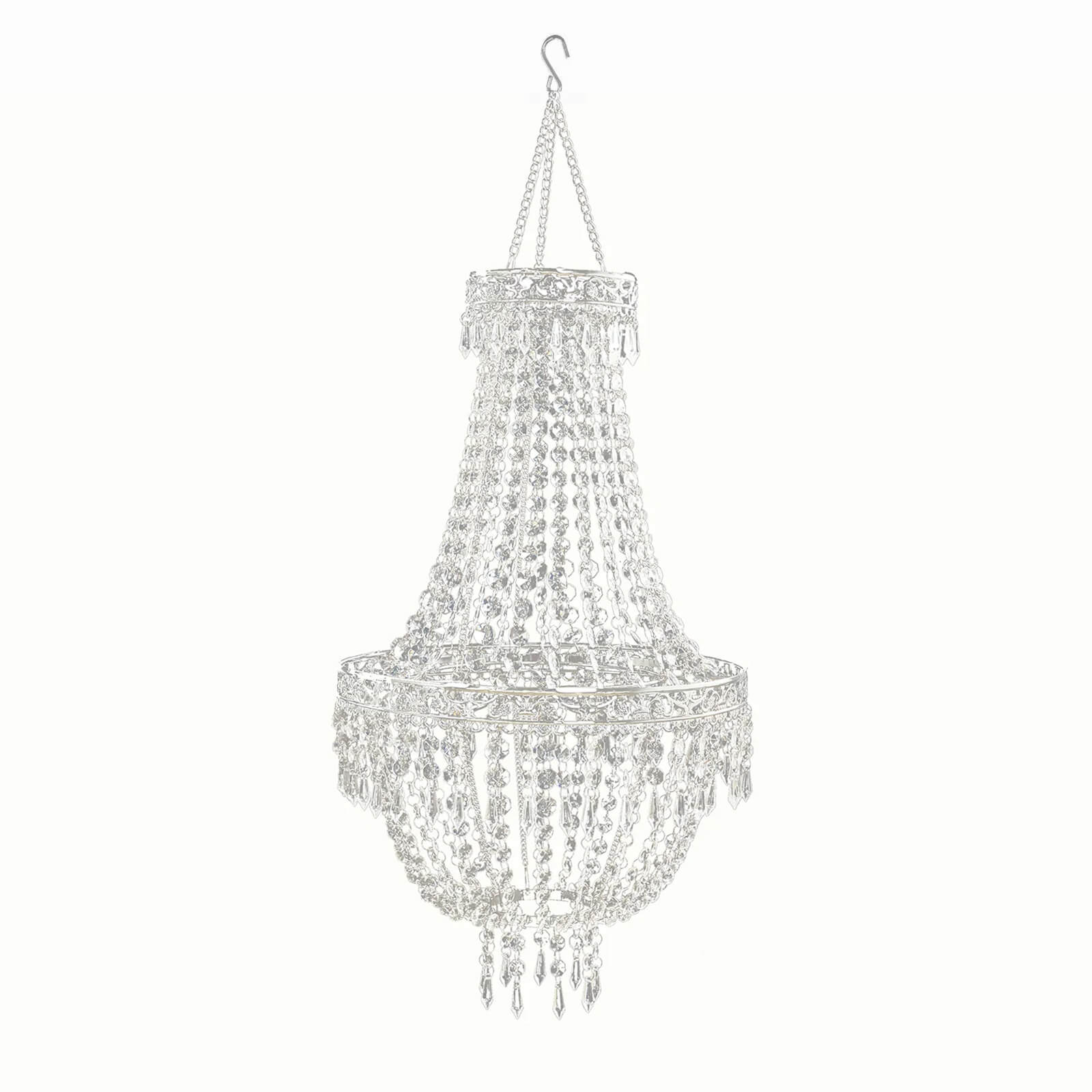 2ft Empire Style Beaded Crystal Chandelier with Silver Ornate Metal Frame, Adjustable Hanging Farmhouse Pendant Ceiling Lighting - Bell Racket Store