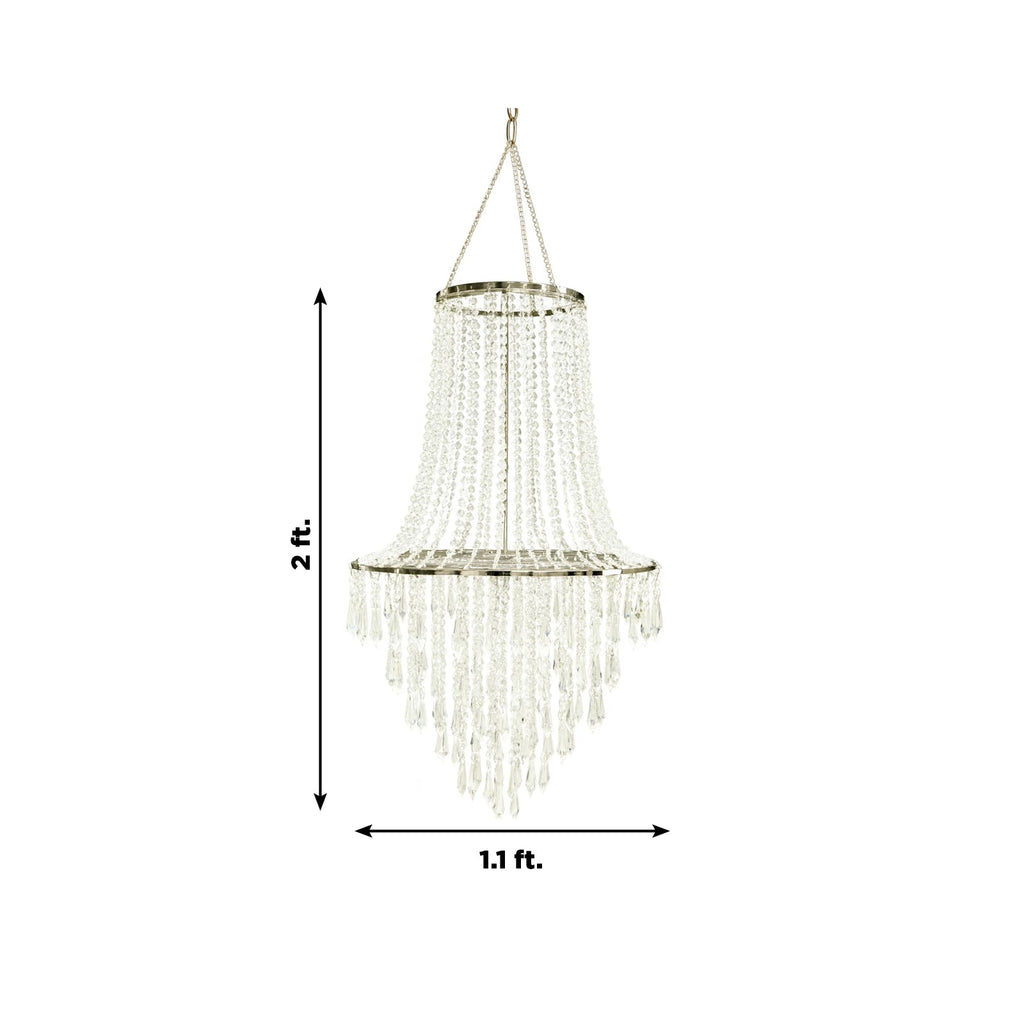 2ft Fountain Crystal Beaded Chandelier â€“ Hanging Pendant Light with Silver Metal Frame & Hook Chain, Elegant Tiered Design - Bell Racket Store