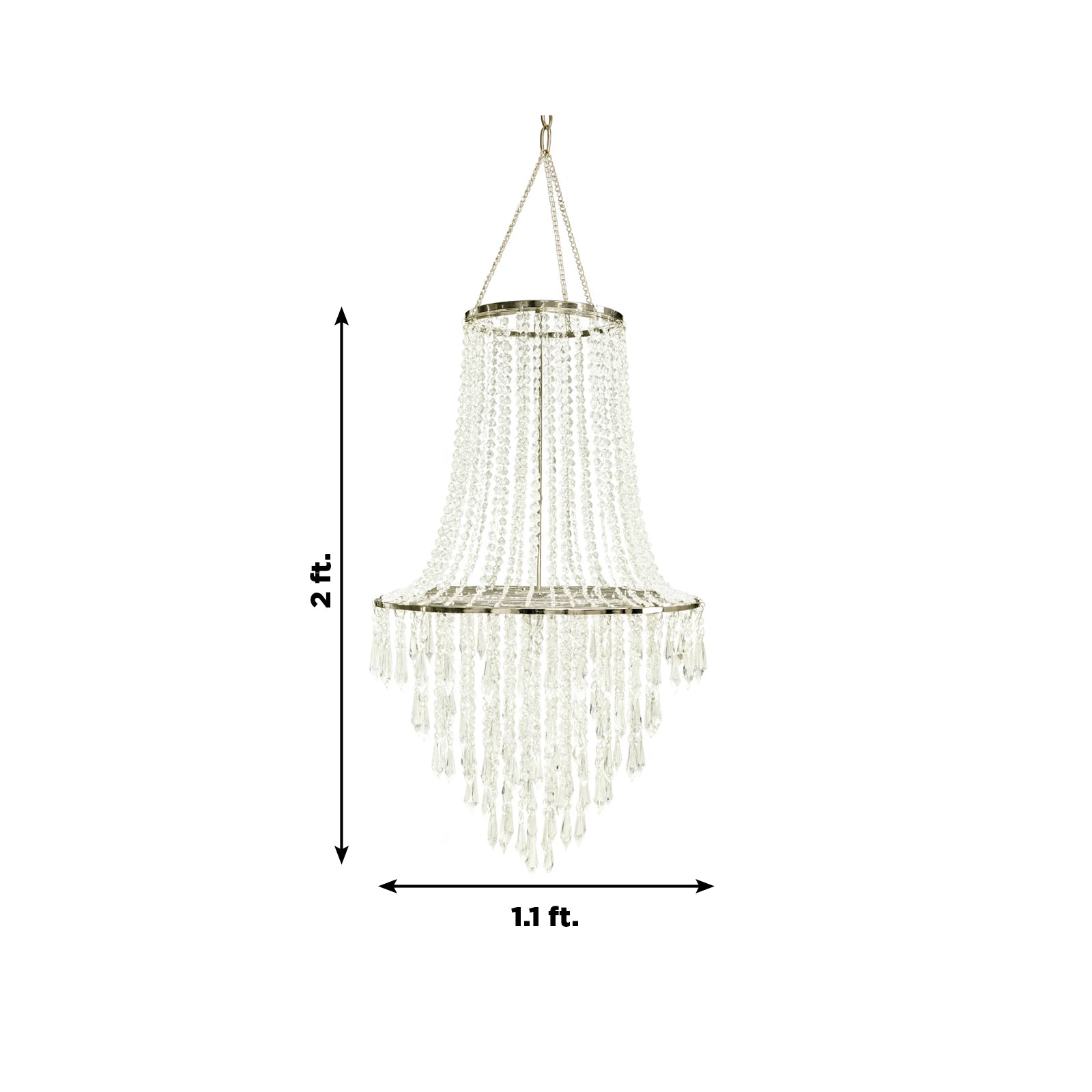 2ft Fountain Crystal Beaded Chandelier â€“ Hanging Pendant Light with Silver Metal Frame & Hook Chain, Elegant Tiered Design - Bell Racket Store