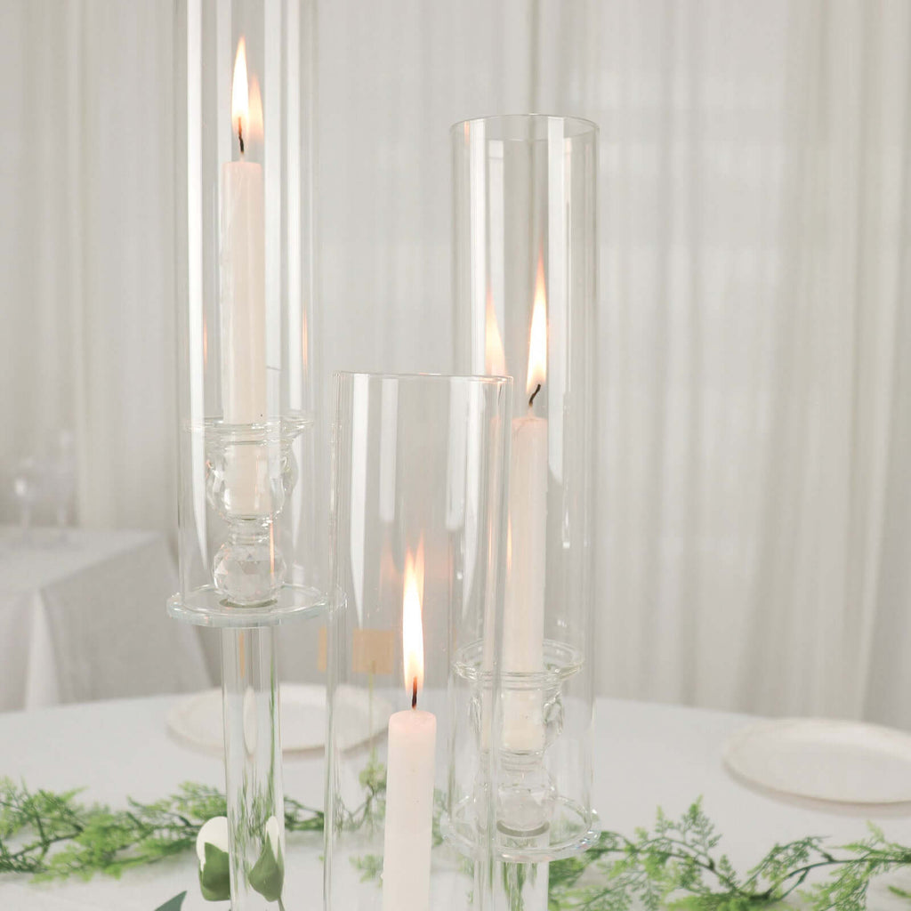3 - Arm Round Crystal Glass Candelabra Clear Taper Design - Sophisticated Pillar Candle Holder Table Centerpiece for Weddings 23" - Bell Racket Store