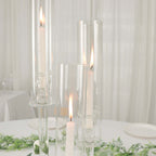 3 - Arm Round Crystal Glass Candelabra Clear Taper Design - Sophisticated Pillar Candle Holder Table Centerpiece for Weddings 23" - Bell Racket Store