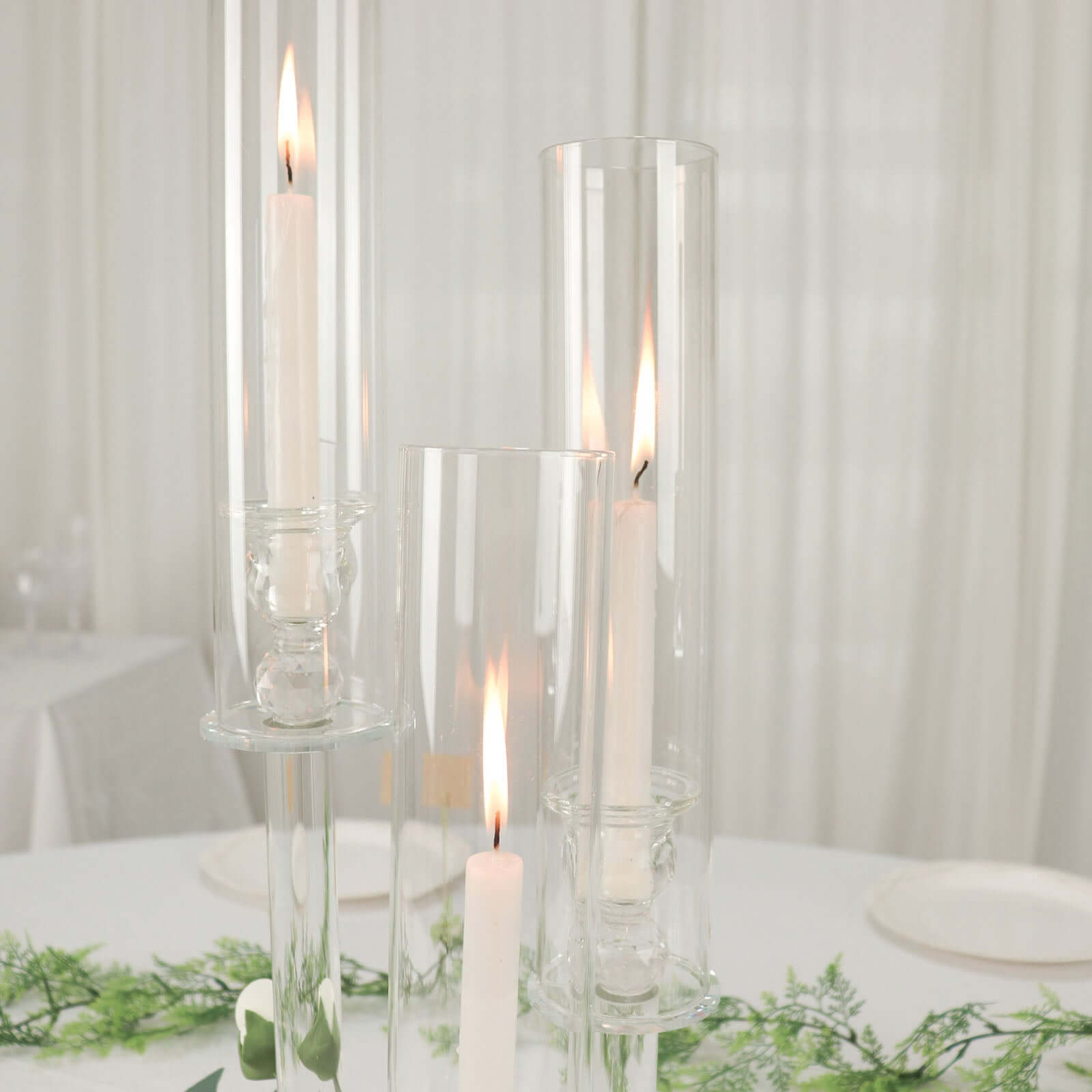 3 - Arm Round Crystal Glass Candelabra Clear Taper Design - Sophisticated Pillar Candle Holder Table Centerpiece for Weddings 23" - Bell Racket Store