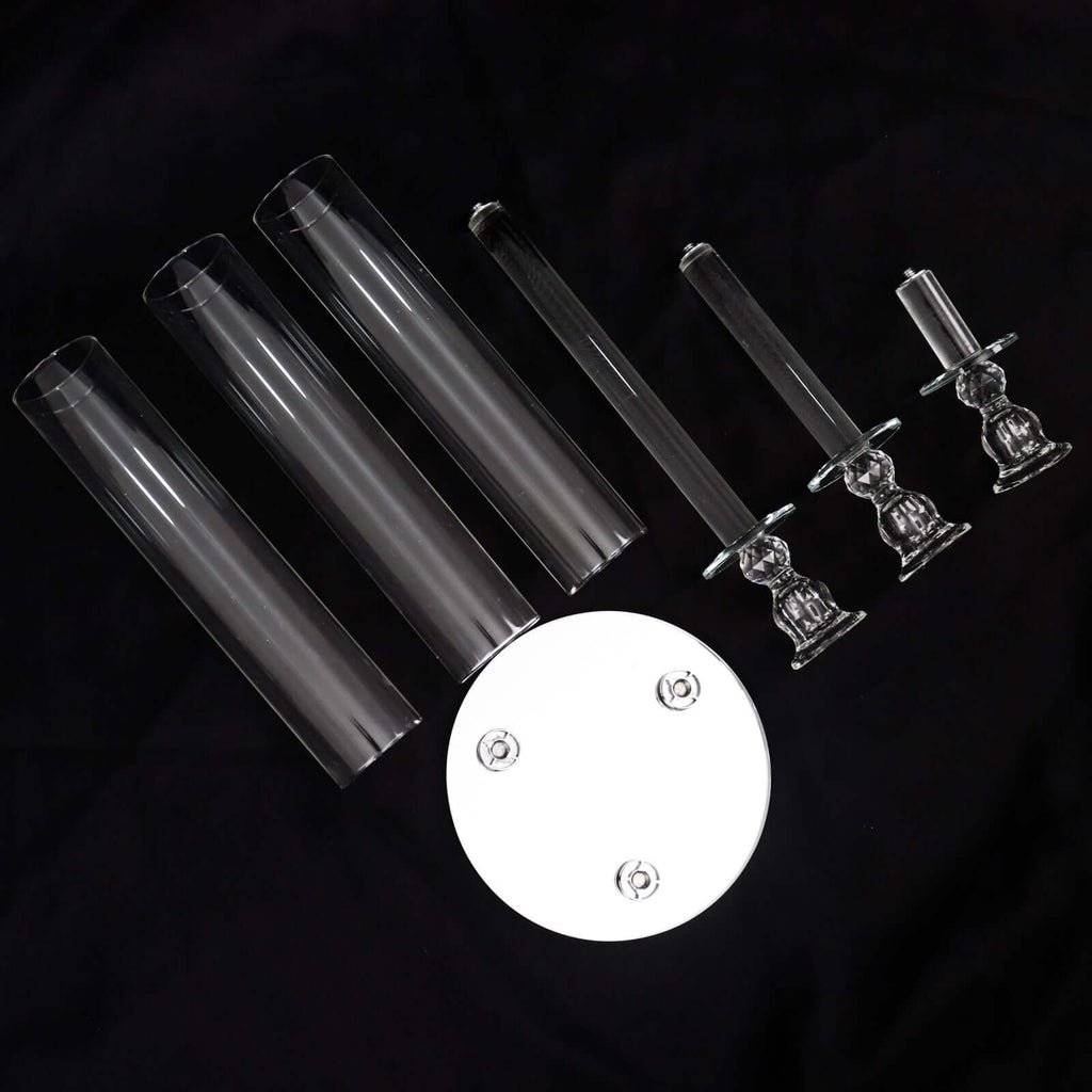 3 - Arm Round Crystal Glass Candelabra Clear Taper Design - Sophisticated Pillar Candle Holder Table Centerpiece for Weddings 23" - Bell Racket Store