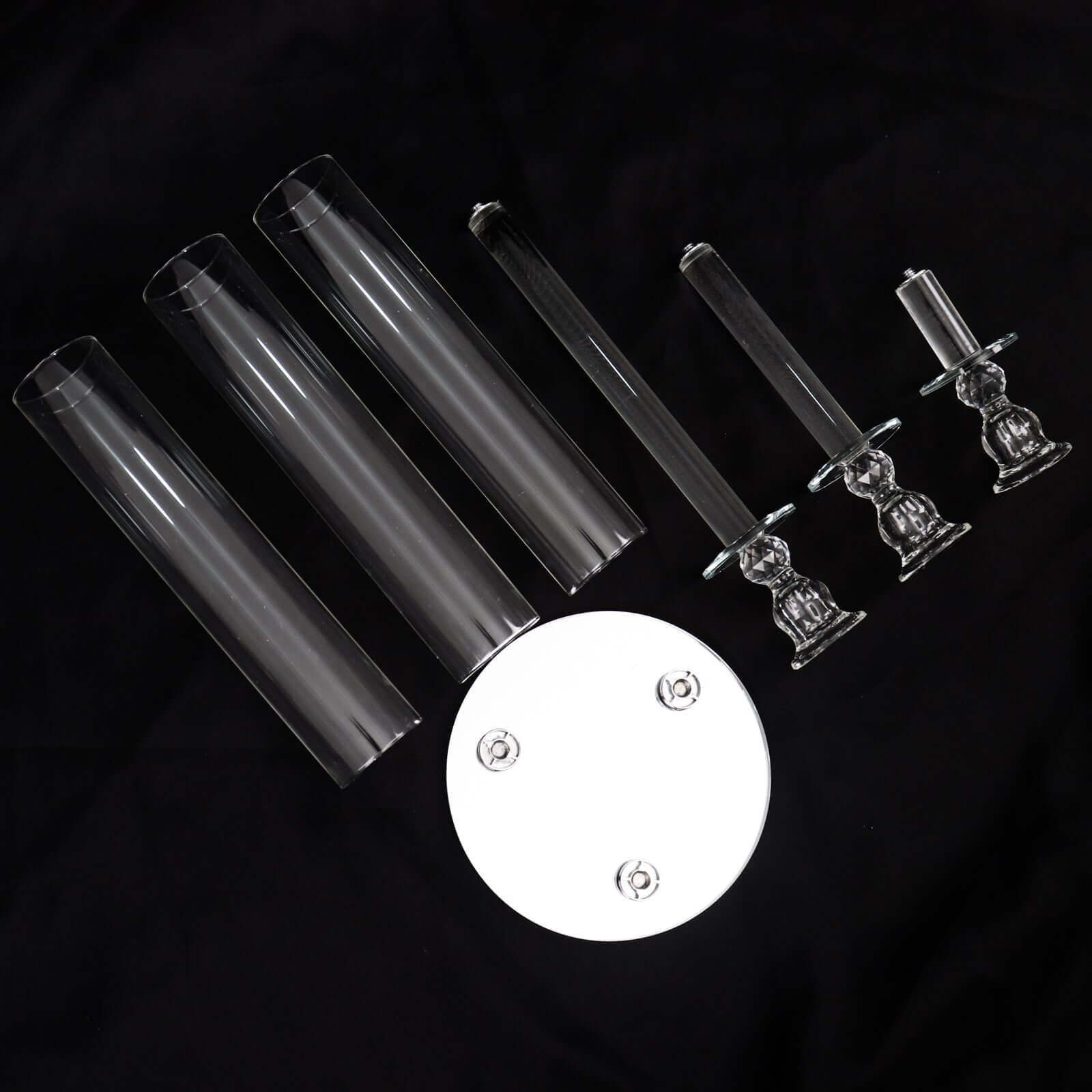 3 - Arm Round Crystal Glass Candelabra Clear Taper Design - Sophisticated Pillar Candle Holder Table Centerpiece for Weddings 23" - Bell Racket Store