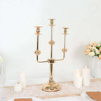 3 - Arm Taper Candelabra Candle Holder Stand Gold Metal Wedding Centerpiece - Decorative Display 20" - Bell Racket Store