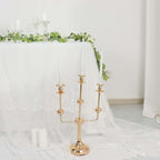 3 - Arm Taper Candelabra Candle Holder Stand Gold Metal Wedding Centerpiece - Decorative Display 20" - Bell Racket Store