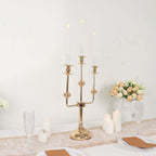 3 - Arm Taper Candelabra Candle Holder Stand Gold Metal Wedding Centerpiece - Decorative Display 20" - Bell Racket Store