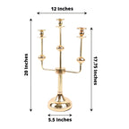 3 - Arm Taper Candelabra Candle Holder Stand Gold Metal Wedding Centerpiece - Decorative Display 20" - Bell Racket Store