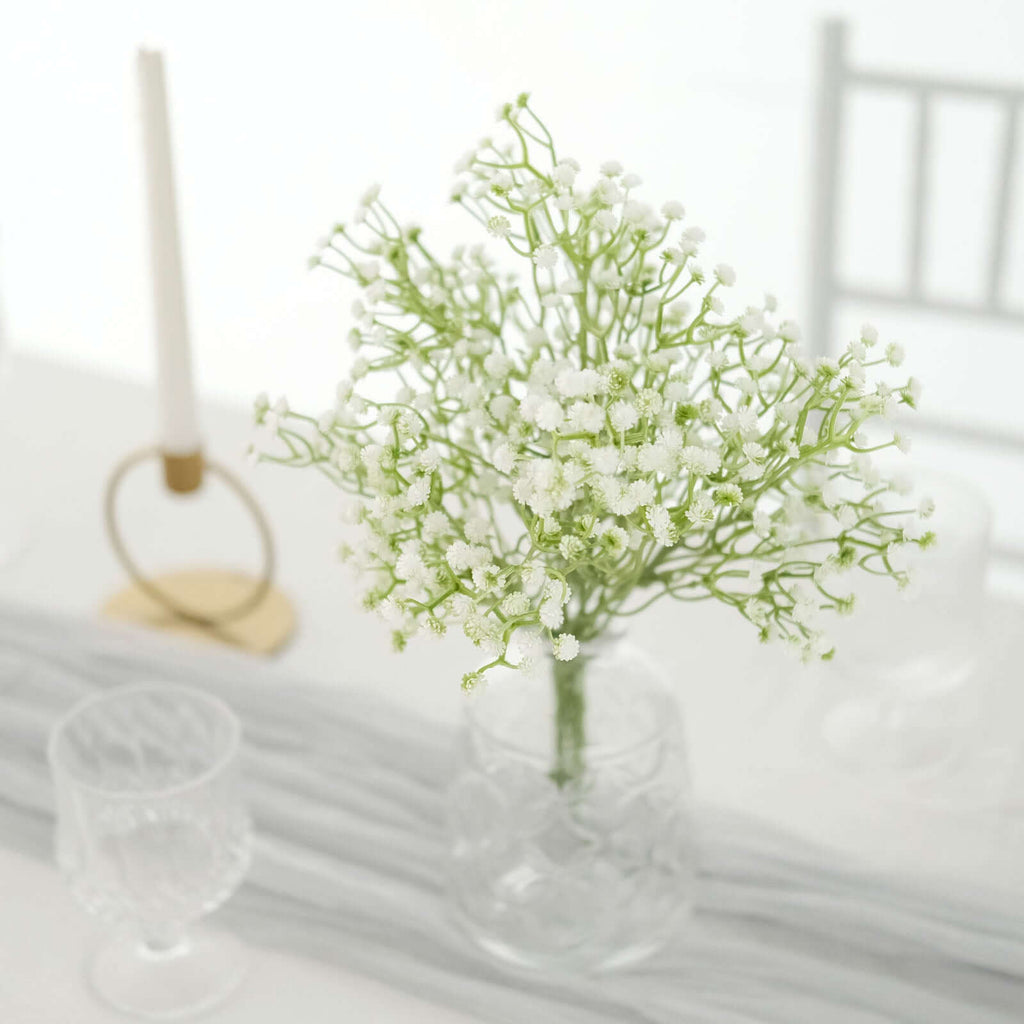 3 Bushes White 14" Artificial Babyâ€™s Breath Gypsophila Flower Arrangements, Real Touch Indoor Faux Floral Bouquets - Bell Racket Store