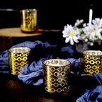 6-Pack Mercury Glass Candle Holders Gold with Honeycomb Design - Votive Candle Containers 3"