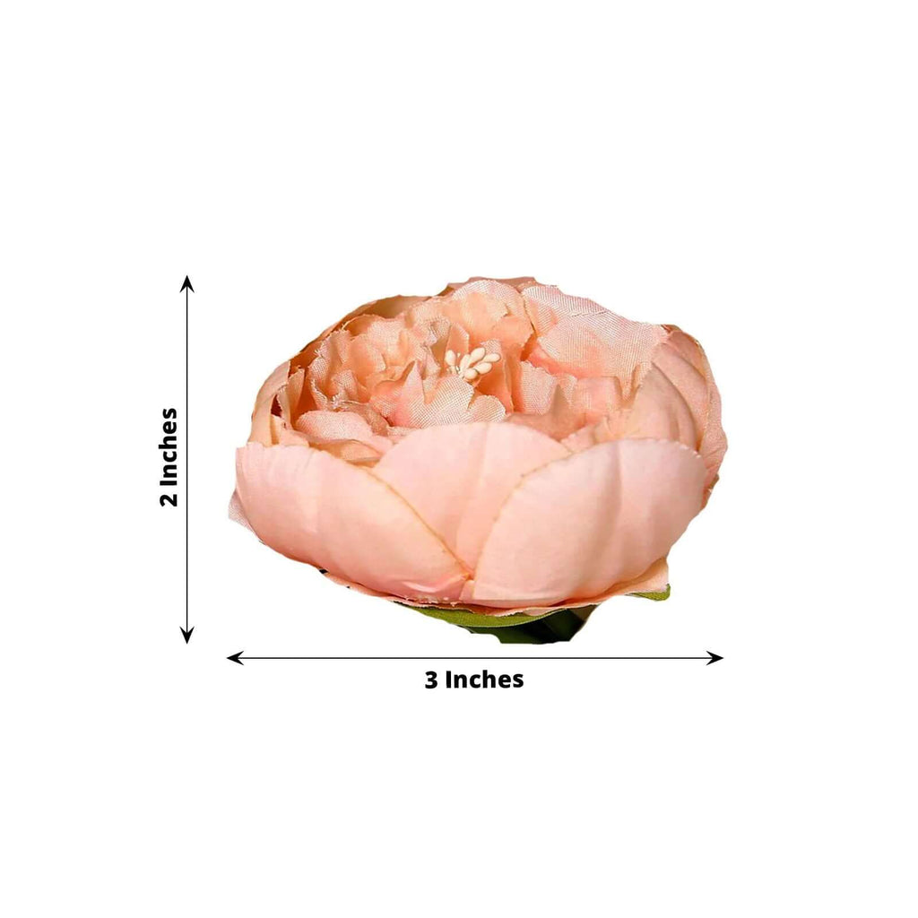 10-Pack Artificial Peony Flower Heads Peach - Versatile Faux Craft Flowers for DIY Event Styling Scrapbooking & Floral Arrangements 3"