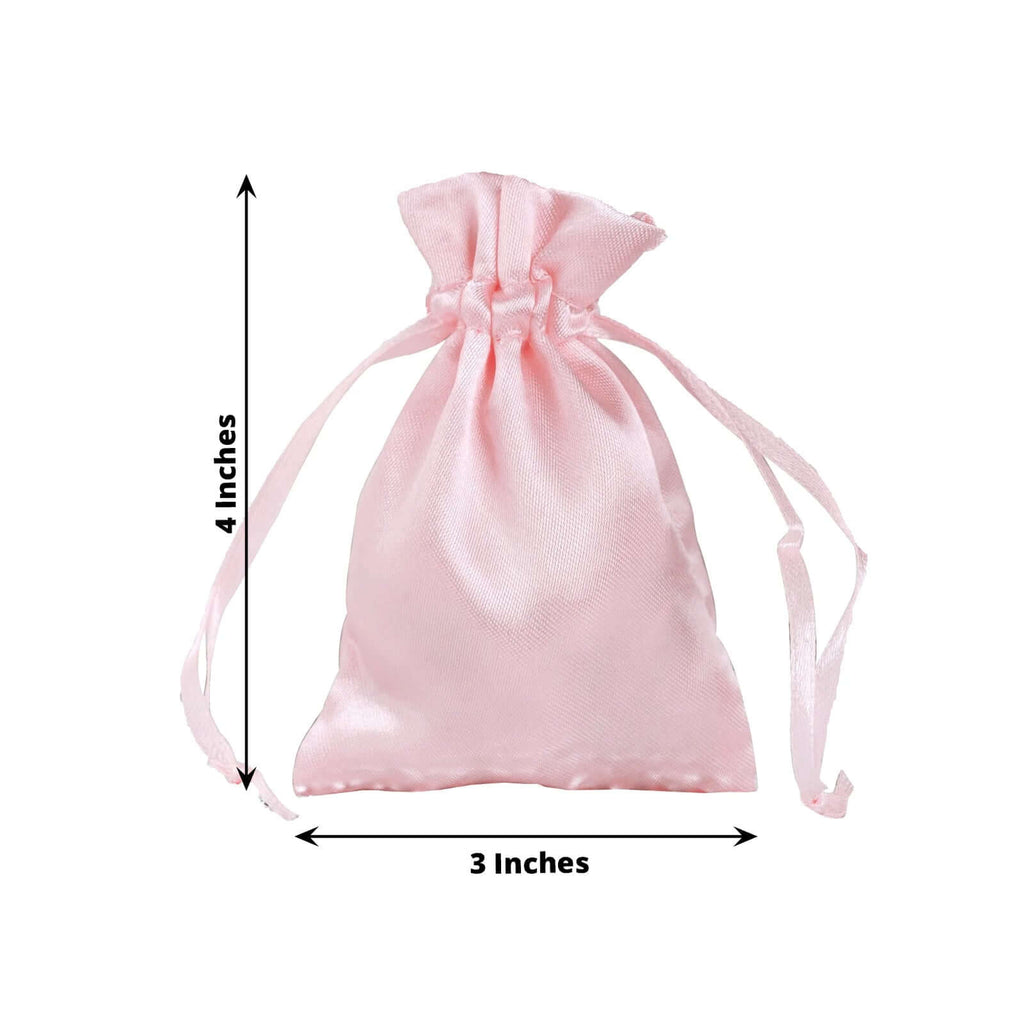 12 Pack 3"x4" Blush Satin Drawstring Wedding Party Favor Bags
