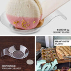 24-Pack Dessert Plates Round Design with Handle Clear - Plastic Disposable Dipping Bowls 3"