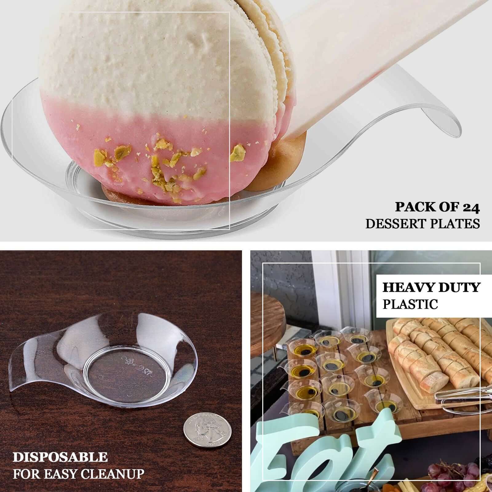 24-Pack Dessert Plates Round Design with Handle Clear - Plastic Disposable Dipping Bowls 3"
