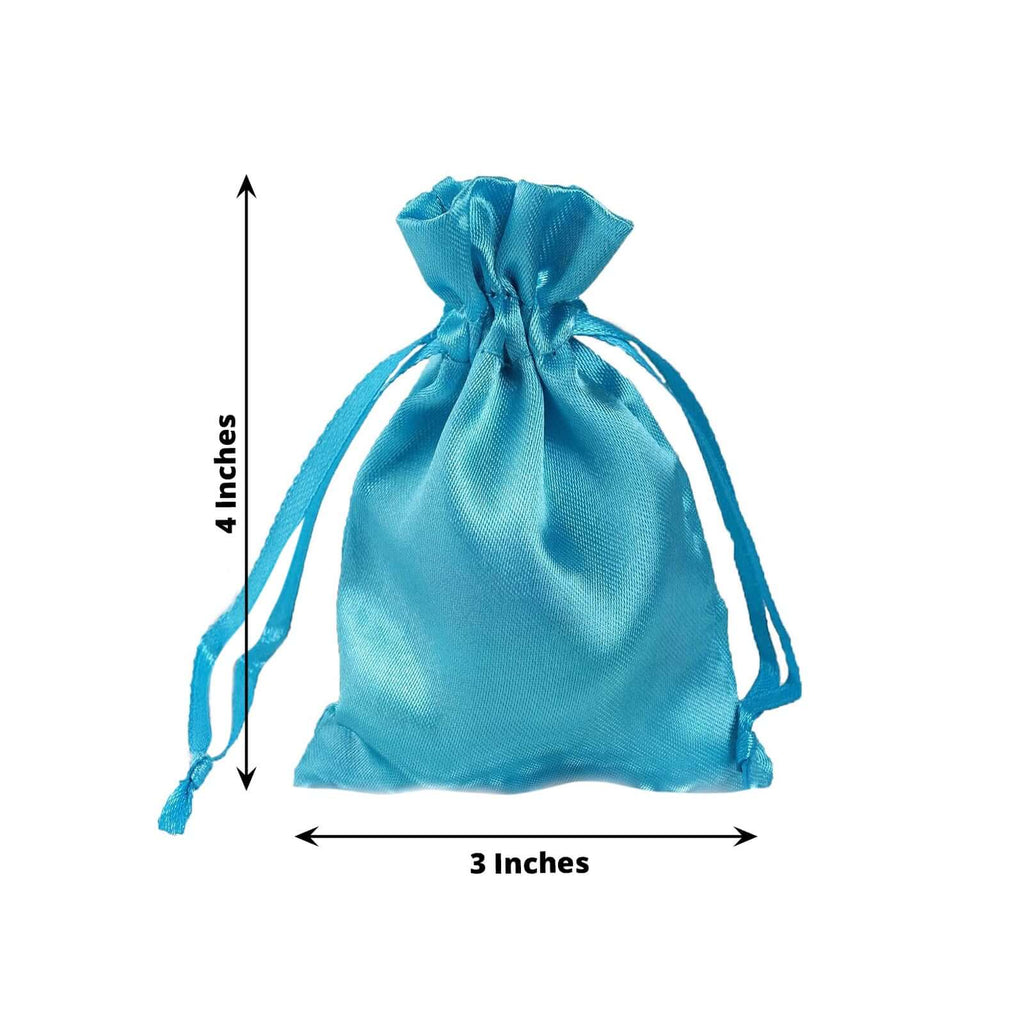 12 Pack 3"x4" Turquoise Satin Drawstring Wedding Party Favor Gift Bags