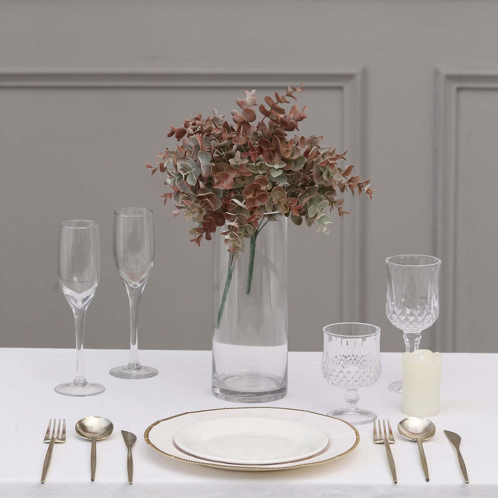 3 Pack 13" Frosted Green Red Artificial Farmhouse Eucalyptus Leaf Stems, Plastic Foliage Plants - Bell Racket Store