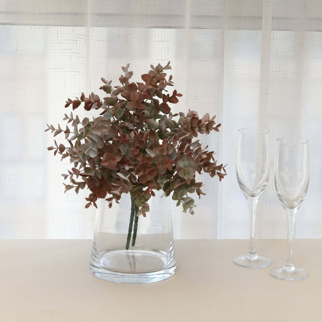 3 Pack 13" Frosted Green Red Artificial Farmhouse Eucalyptus Leaf Stems, Plastic Foliage Plants - Bell Racket Store