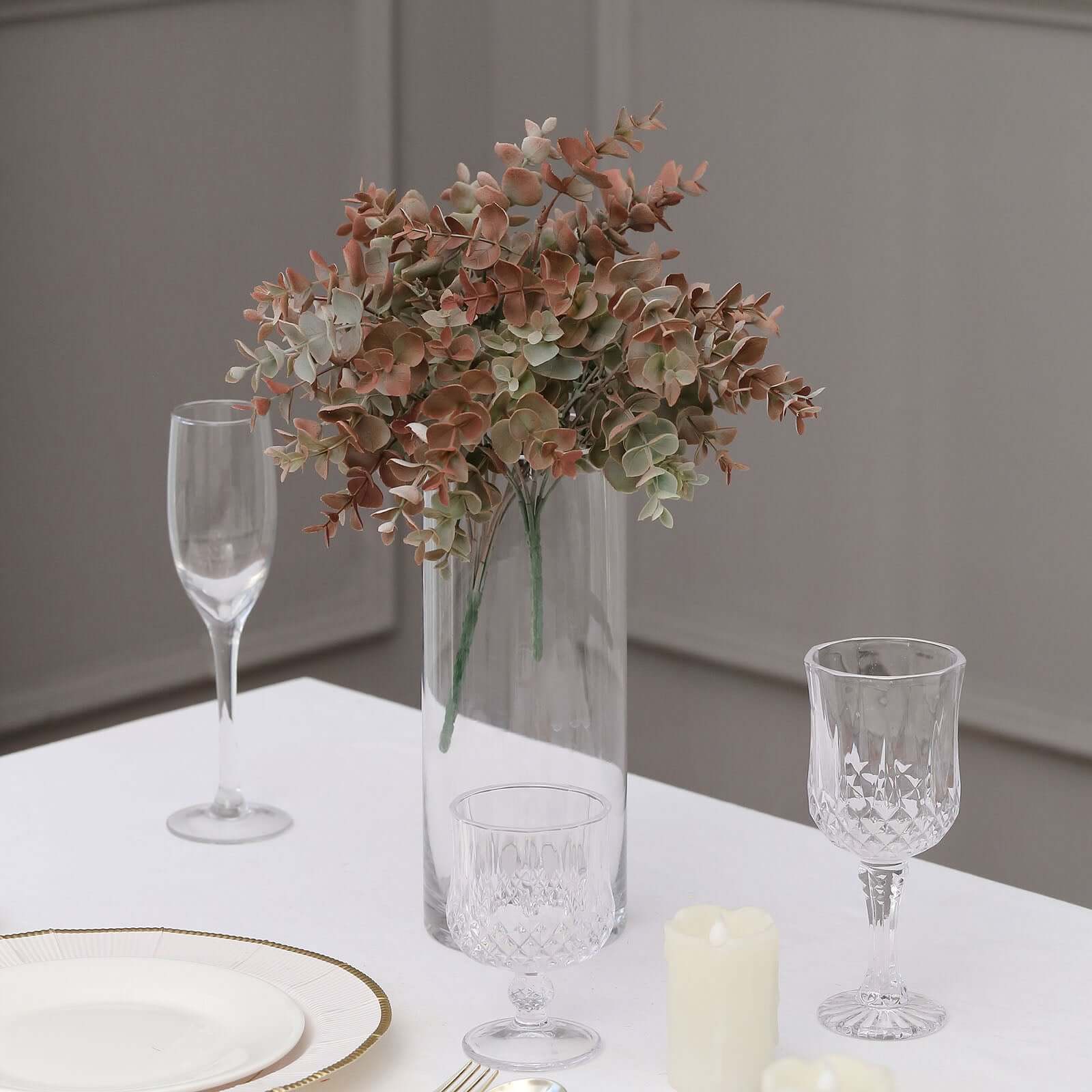 3 Pack 13" Frosted Green Red Artificial Farmhouse Eucalyptus Leaf Stems, Plastic Foliage Plants - Bell Racket Store