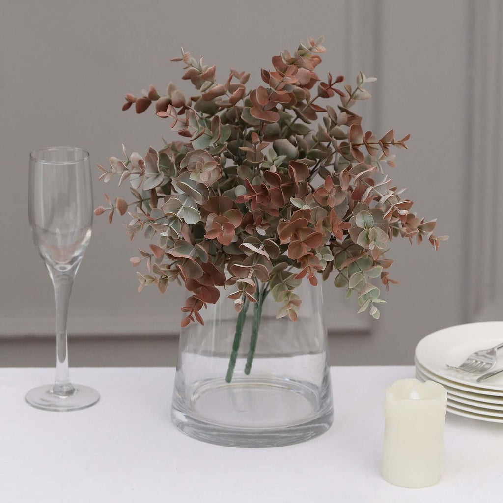 3 Pack 13" Frosted Green Red Artificial Farmhouse Eucalyptus Leaf Stems, Plastic Foliage Plants - Bell Racket Store