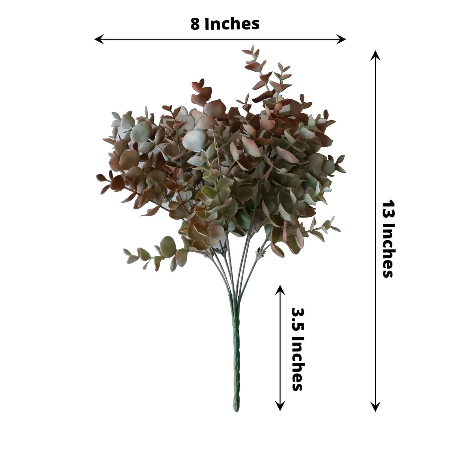 3 Pack 13" Frosted Green Red Artificial Farmhouse Eucalyptus Leaf Stems, Plastic Foliage Plants - Bell Racket Store