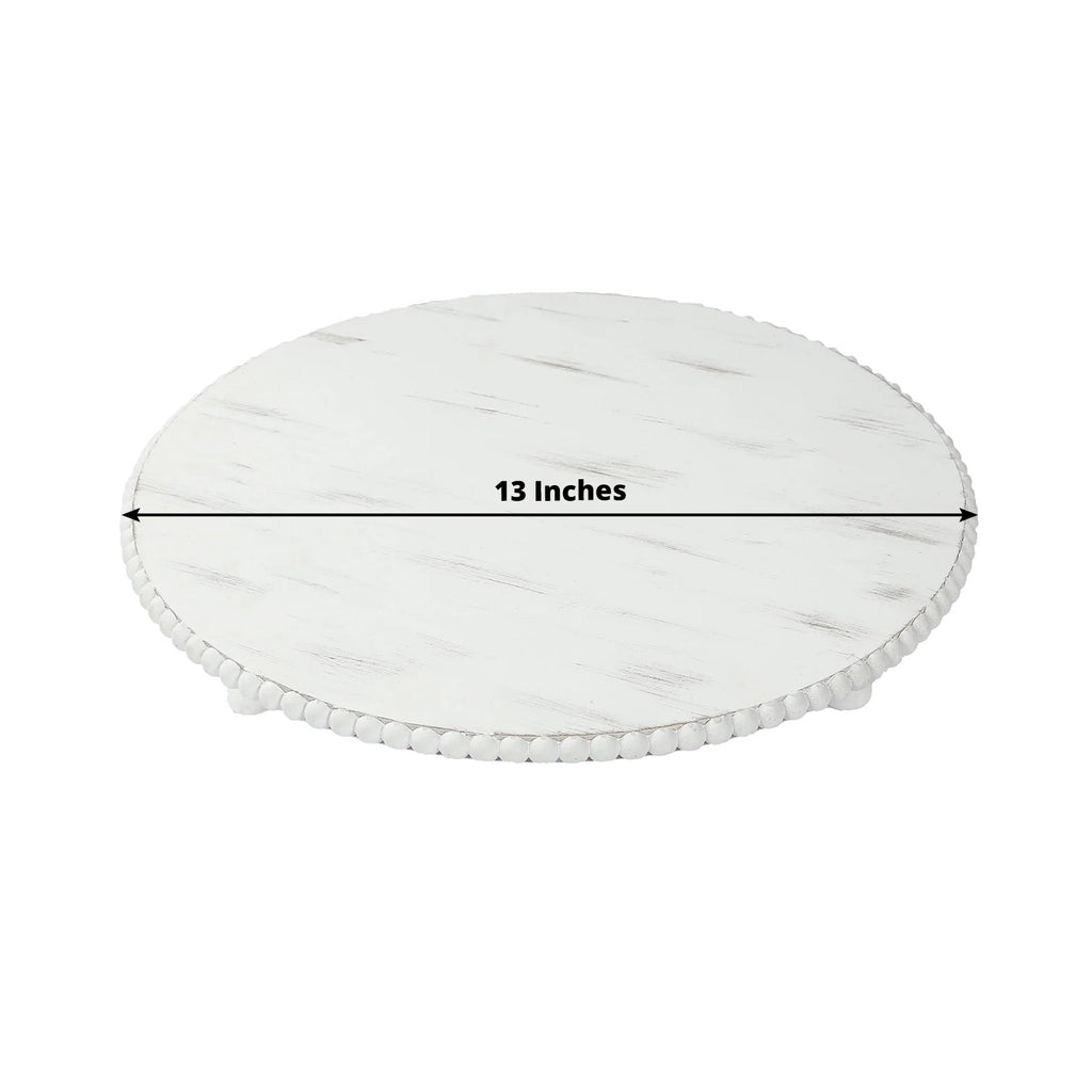 3 - Pack 13" Rustic Wooden Charger Plates â€“ Antique White Beaded Risers for Centerpieces, Cakes - Bell Racket Store