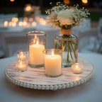 3 - Pack 13" Rustic Wooden Charger Plates â€“ Antique White Beaded Risers for Centerpieces, Cakes - Bell Racket Store