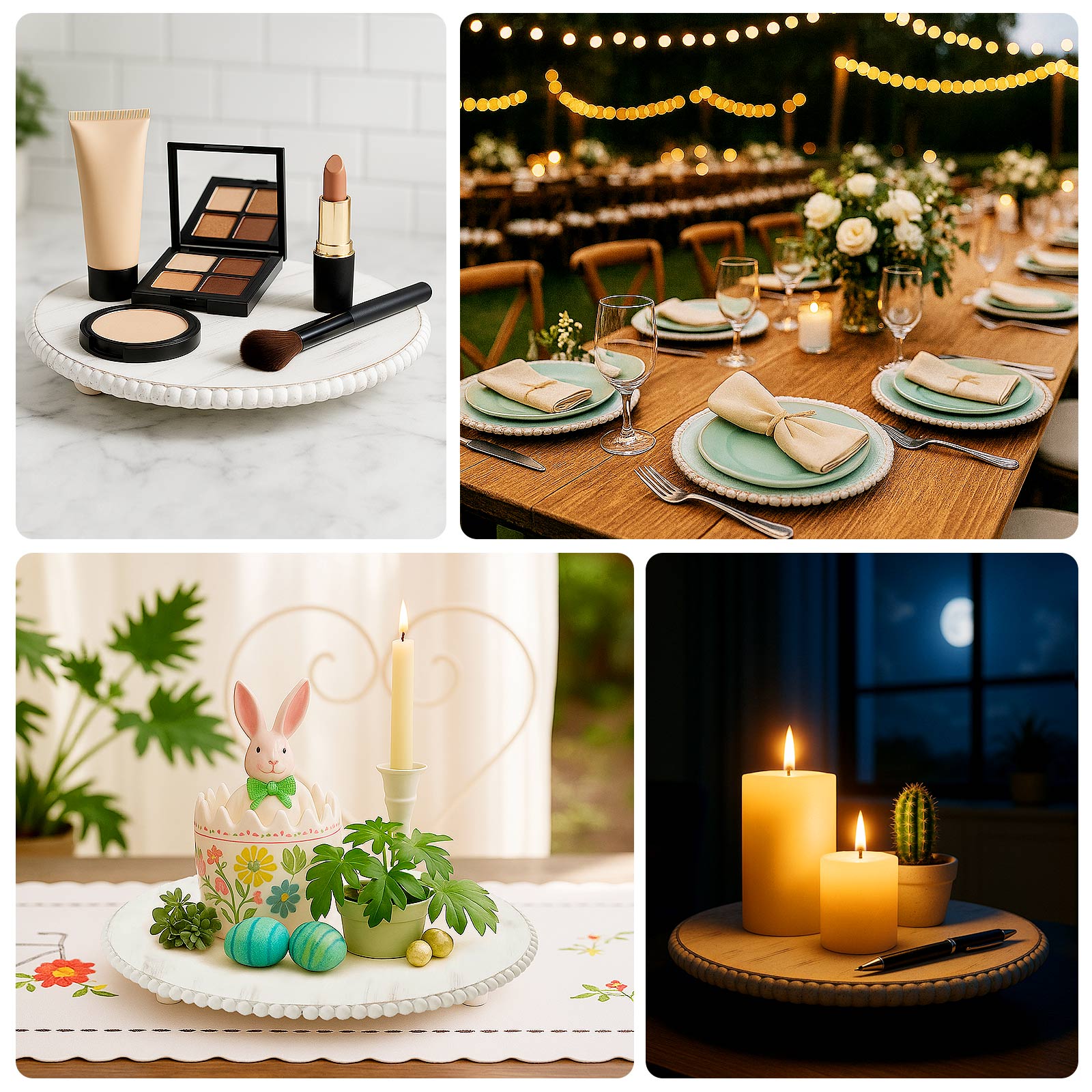 3 - Pack 13" Rustic Wooden Charger Plates â€“ Antique White Beaded Risers for Centerpieces, Cakes - Bell Racket Store