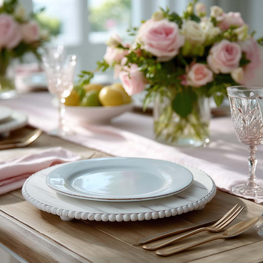 3 - Pack 13" Rustic Wooden Charger Plates â€“ Antique White Beaded Risers for Centerpieces, Cakes - Bell Racket Store