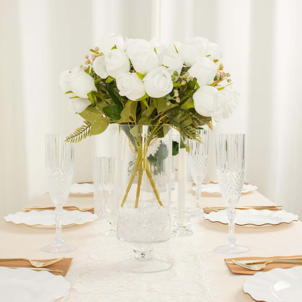 3 Pack 13" White Real Touch Silk Rose Bud Flower Bridal Bouquets, Artificial Floral Bush Arrangements